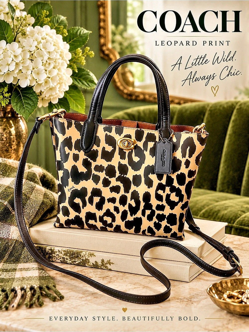 Coach Willow Cargo Leopard Print Tote Crossbody Bag 20 Brown & Black NWOT